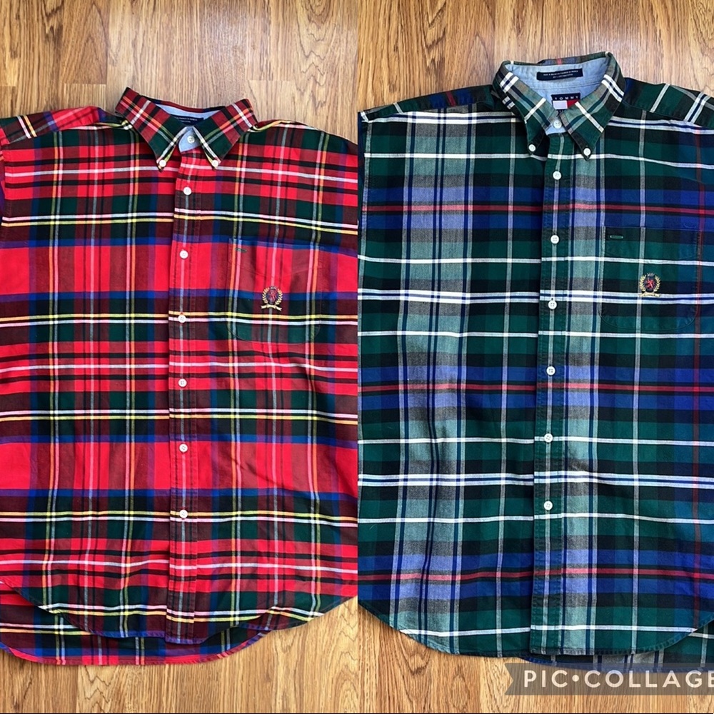 Tommy Hilfiger Short Sleeve Button Down Shirts Vintage Crest Logo - Two …